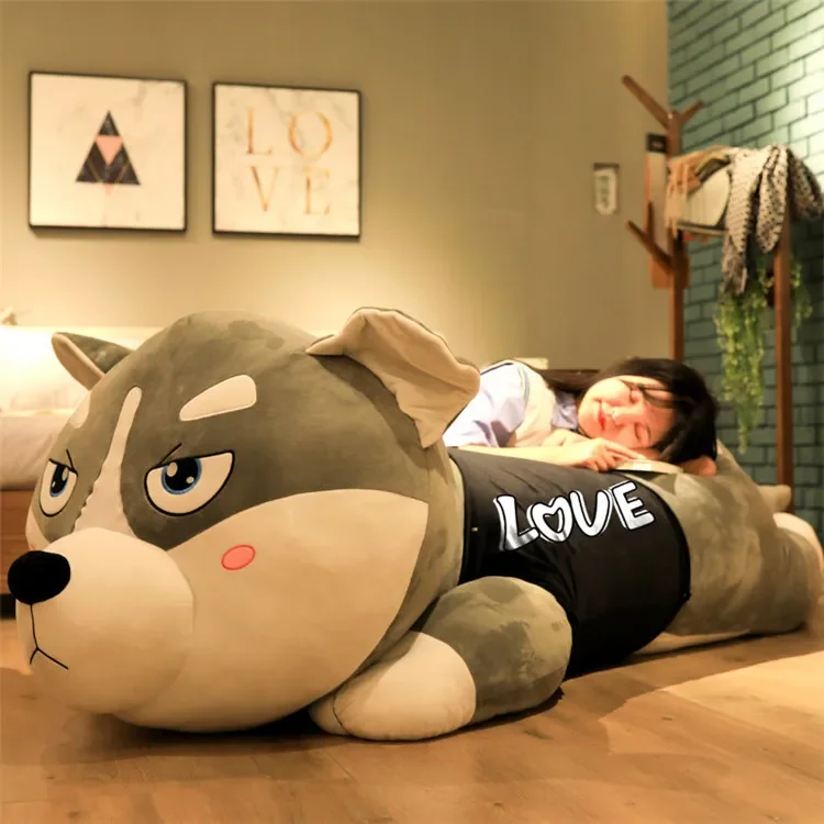 [Funny] Big size 180cm soft Lying down husky dog doll Stuffed plush toy animal cotton Hold pillow Home Decoration adult Gift