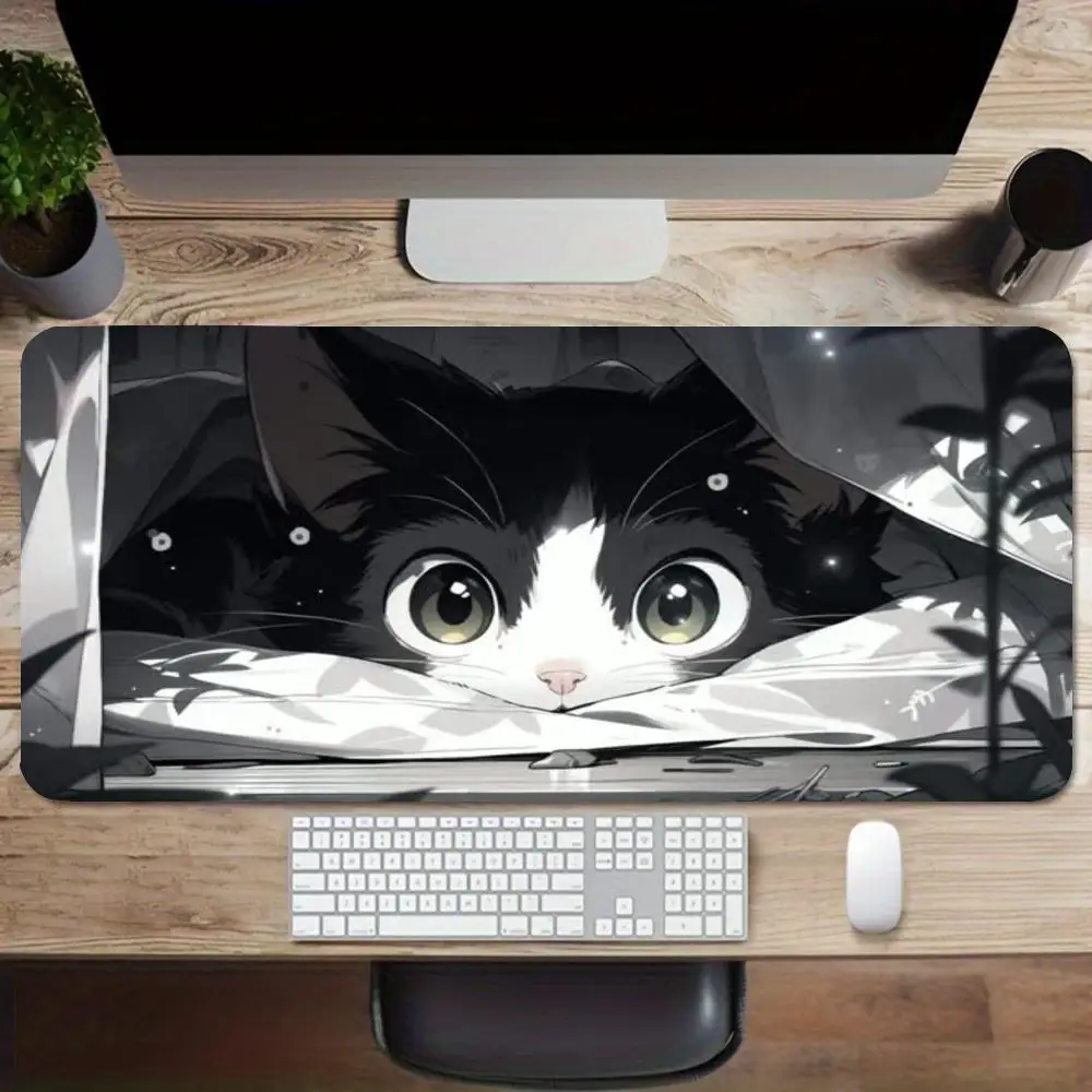 Minimal Anime Style Hiding Cat Playmat Large Size Mouse Pads For Games Office Desktop Laptop Bedroom Learning Mat
