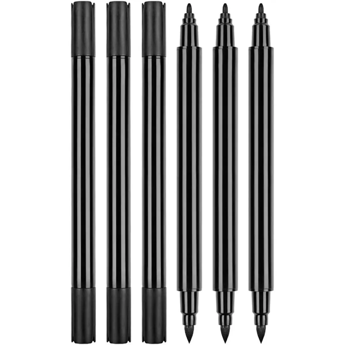 AT33 6Pcs Double End Fabric Marker for Clothing Hat Canvas Bag Shoes, Fading Bleeding Black Fabric Paint Pen