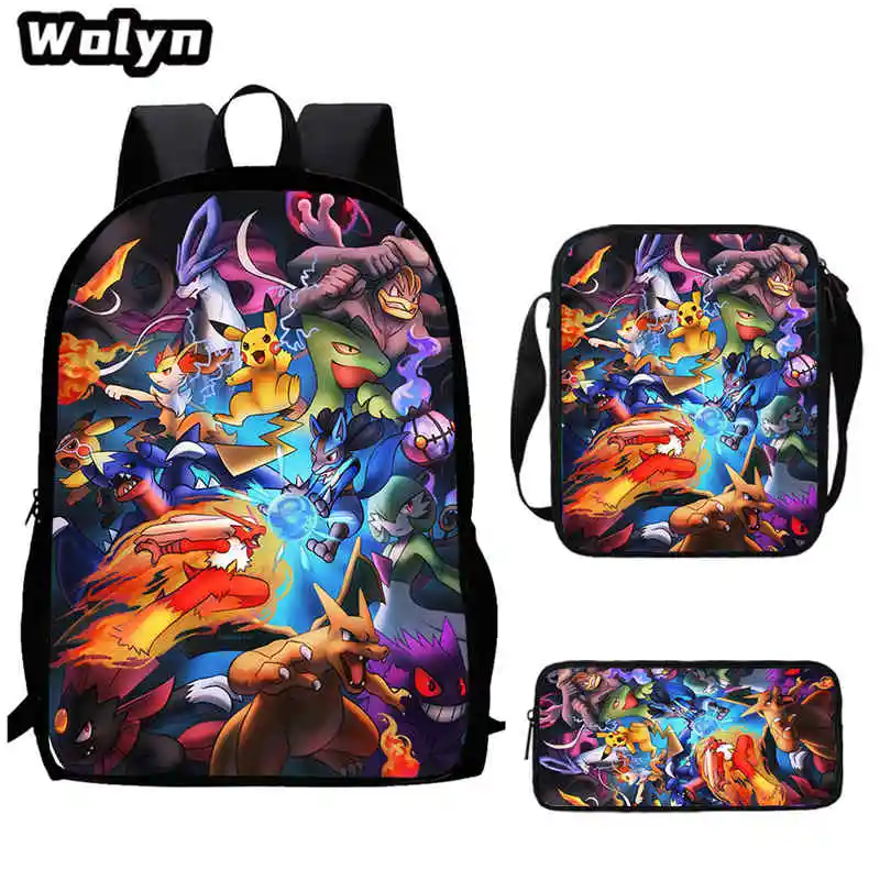 Cartoon P-POKE-M-MON Child School Backpack With Anime Shoulder Bags Anime Pencil Bags School Bags for Boys Girls Best Gift