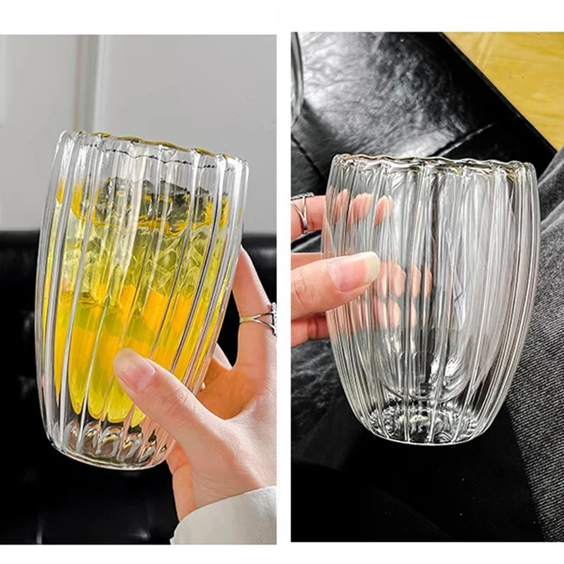 1/2/4 قطعة كوب قهوة مخطط مزدوج الجدار كوب زجاجي شفاف كوب عازل حراري لشاي الكابتشينو اسبريسو المشروبات الساخنة النبيذ