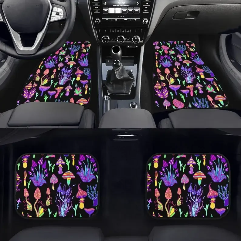 Trippy Shrooms Car Floor Mats - Psychedelic Colorful Magic Mushrooms, Hippie Funky Vibrant Shroom Car Accessories, Dmt Acid Ston