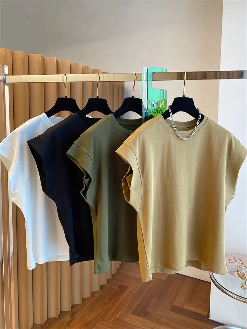 Outlet Special Price Feifei Sleeve T-shirt for Women Short-sleeved Loose Cotton Sleeveless Design Drop Rotator Sleeve Top