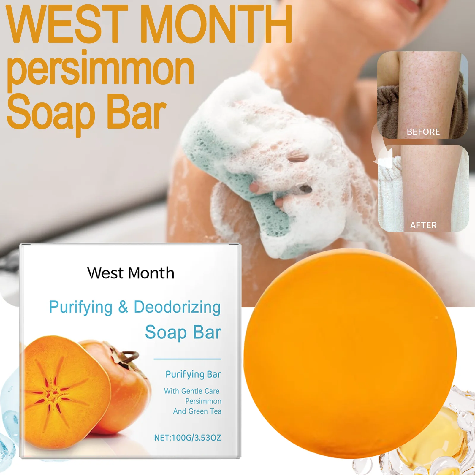 

WEST MONTH Persimmon Soap Bar Gently Cleanse Skin Neutralize Body Odor Nourishing Ingredients Delicate Foam For All Skin Type