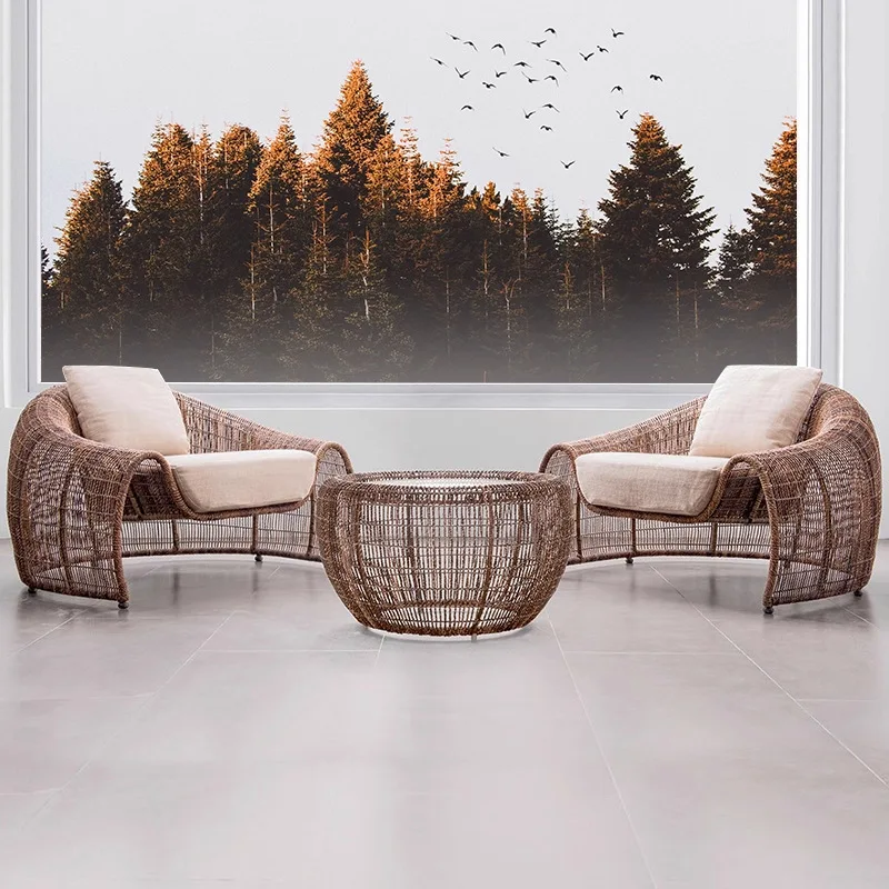Creative outdoor rattan sofa, leisure courtyard villa outdoor furniture fashion model room rattan sofa