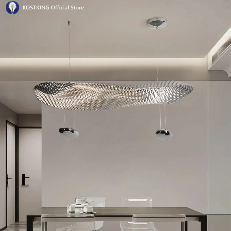 

Italian designer style restaurant special-shaped LED lamps modern minimalist study bedroom ceiling lamp villa silver chandelier