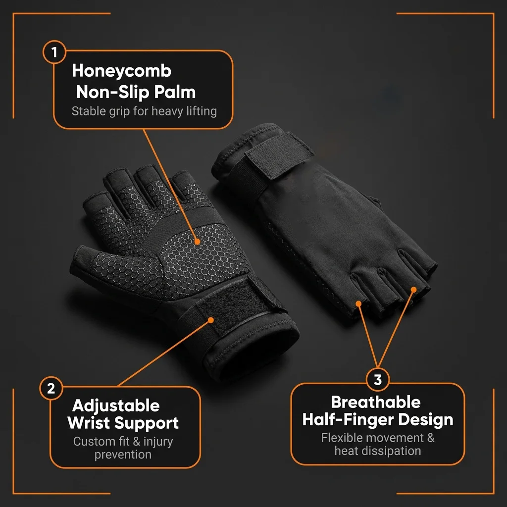 L●Mirror Wrist Support Compression Half Finger Gloves, Anti-Slip Therapy Hand for Typing Gym Workout Cooking Hand Fatigue Relief