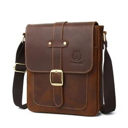 Couro genuíno dos homens bolsa de ombro mensageiro do vintage sacos do carteiro para o sexo masculino marido telefone escritório crossbody sacos saco de mão sling