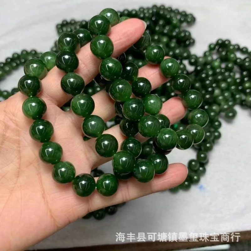 

Hetian Jade Russian Material Jasper 12M Large Spinach Green No Black Spots Diy Loose round Beads Accessories Necklace