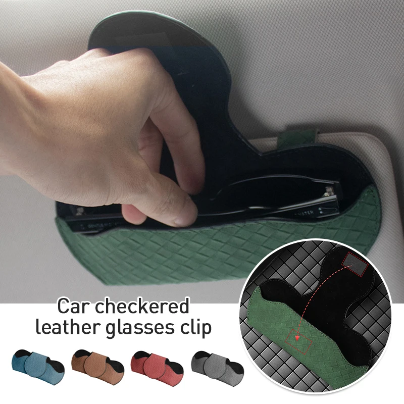 

Soft Plaid Leather Car Sunglasses Holder Creative Sunshade Glasses Case Storage Supplies Organizer Auto Interior Accessories