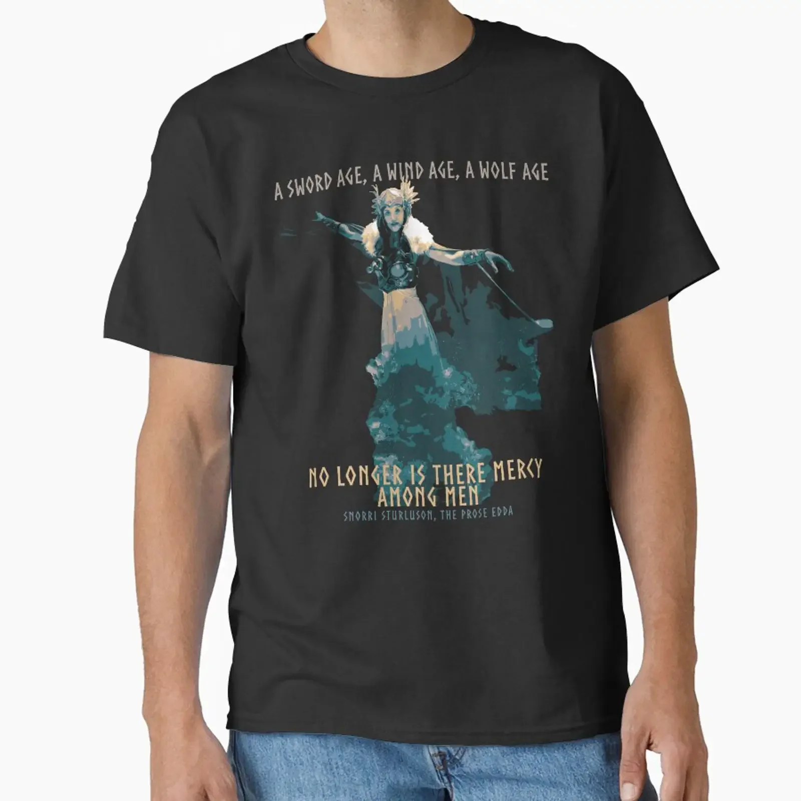 A Sword Age Norse Goddess Design The Prose Edda Proverb Viking Wisdom Classic T Shirt vintage Washed Casual Stretched