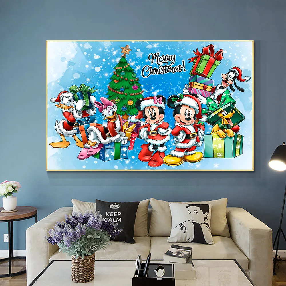 

Disney Modern Canvas Painting Poster Mickey Friend Merry Christmas Minnie Mouse Picture Prints For Living Room Decoration Gifts