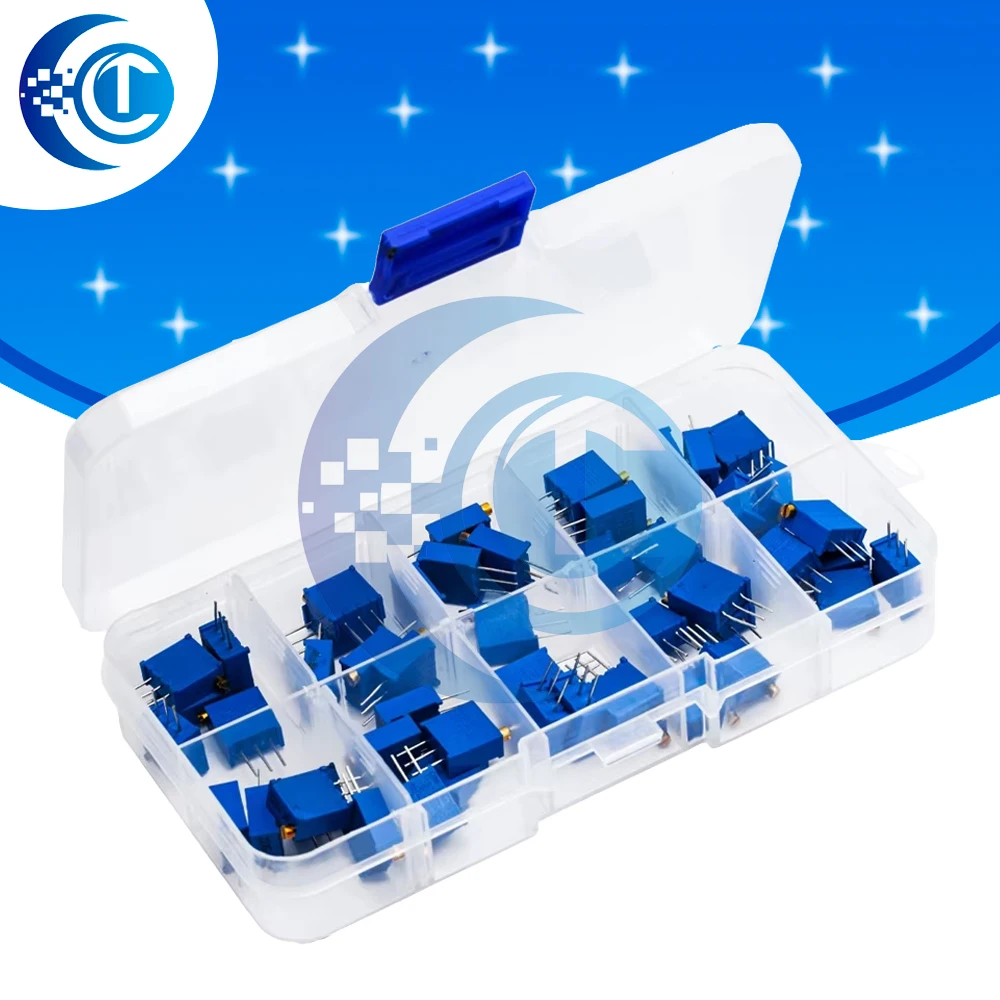 

50PCS 3296W Multiturn Trimmer Potentiometer Kit High Precision 3296 Variable Resistor 500R 1K 2K 5K 10K 20K 50K 100K 200K 1M