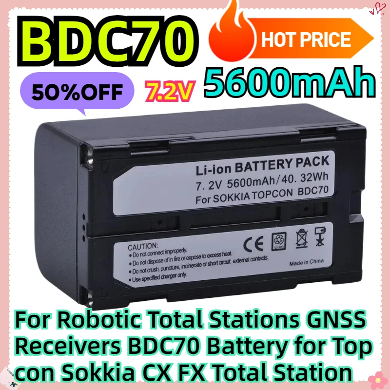 

For Robotic Total Stations GNSS Receivers 5600mAh BDC70 Battery for Topcon Sokkia CX FX Total Station