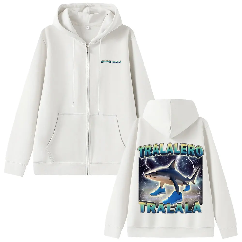 Tralalero Tralala Funny Shark Meme Zipper Hoodie Men's Casual Humor Zip Up Jacket Men Women Fashion Vintage Zip Up Sweatshirts