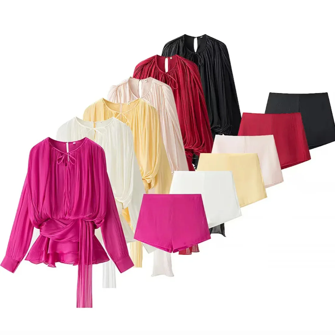 

Women's 2025 Autumn New Pure Desire Style Waist Puff Sleeve Irregular Hem Dress + Shorts Vestidos De Mujer