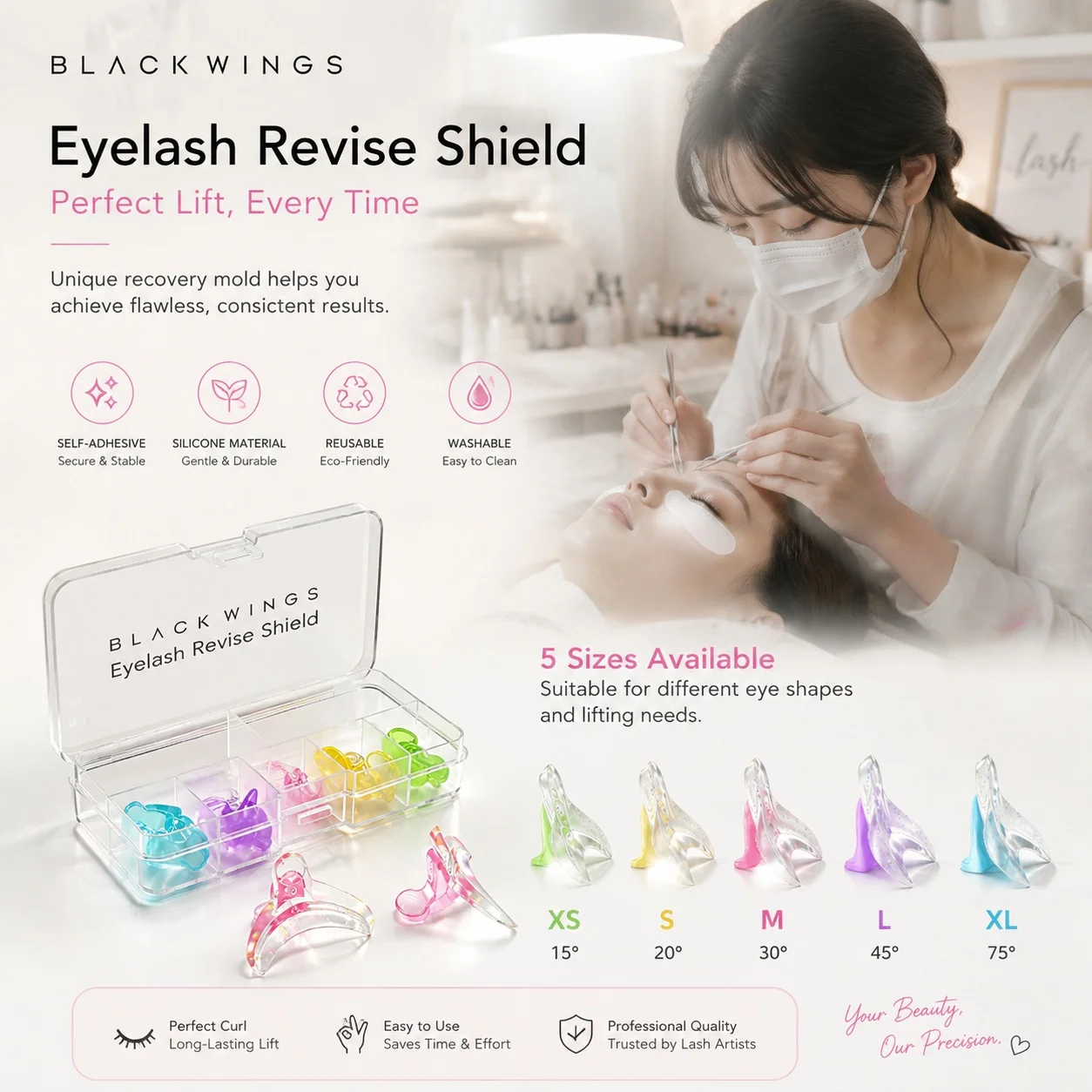 BLACKWINGS Lash Revise Pad L Size, Eyelash Fix Shields Reusable Lash Separator Palette Silicone Plate Lift Tool