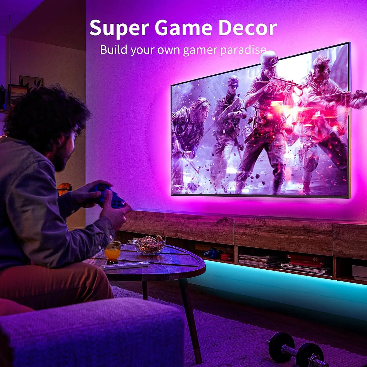 5050 RGB LED Lights for TV Backlight Behind Music Sync Bluetooth APP Remote Control Strip Lights USB Powered for Bedroom Gaming