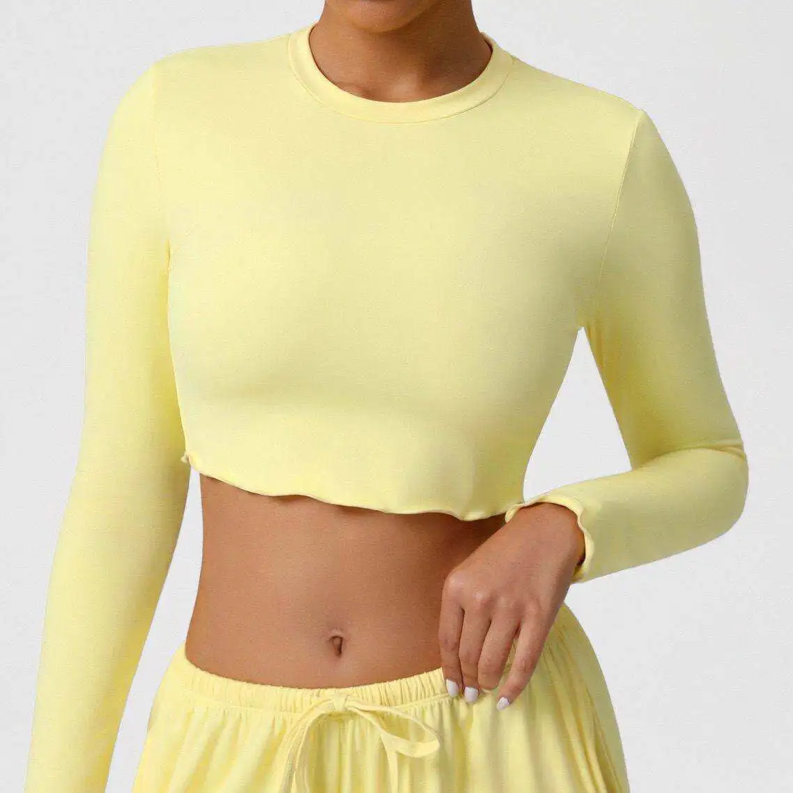 

Women's Yoga Fitness Clothing Top Skin-Friendly Breathable Long Sleeve Belly-Baring Short T-Shirt Slimming Sportswear
