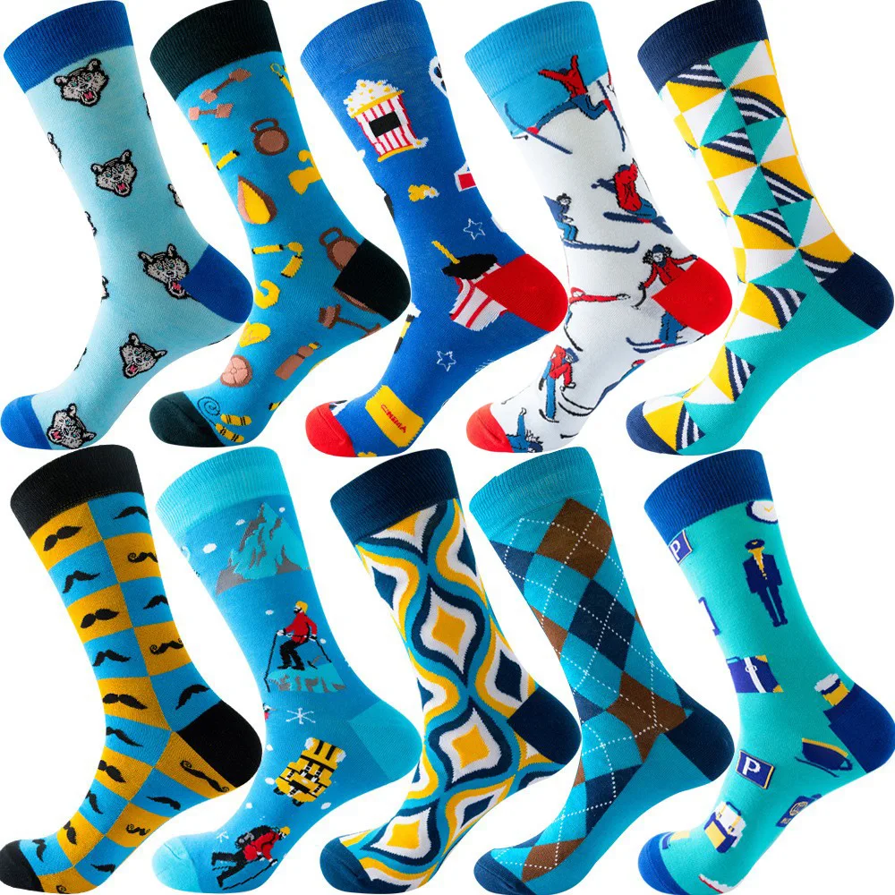 2025 autumn and winter new products men\'s cotton socks personality funny cartoon geometric breathable sports socks men\'s