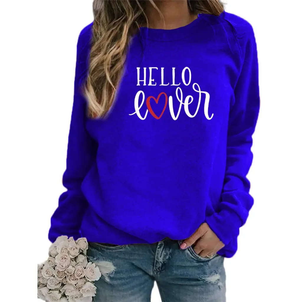 Valentine's Day 'Hello Love Letter' Print round Neck Sweater Women's Fashion Style for Europe Suitable for 2Temu