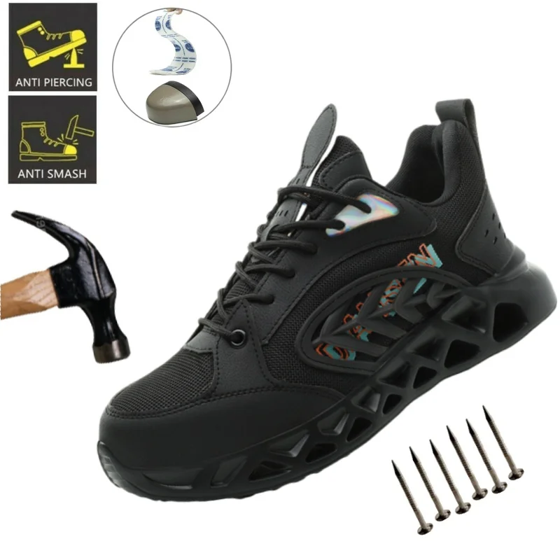 

Elastic sole Safety Footwear Men Work Boots Lightweight Sneakers Puncture-Proof Work Shoes Indestructible Male Steel Toe Shoes