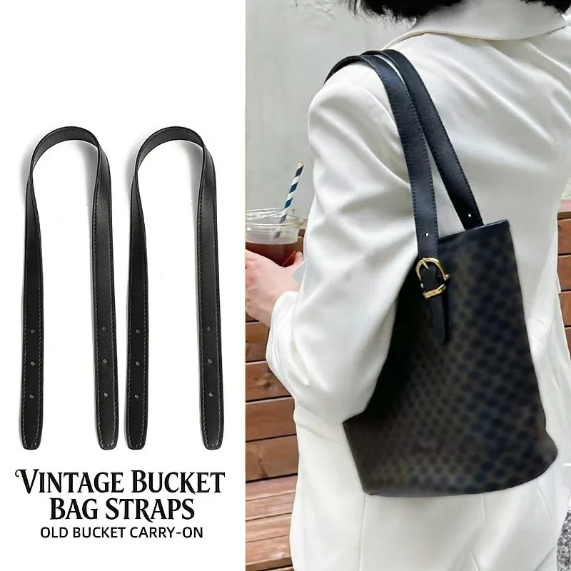 2Pcs Replacement Bag Strap for Vintage Bucket Bag Microfiber Leather Underarm Belt Pre Punched Holes No Hardware Tote Accessory