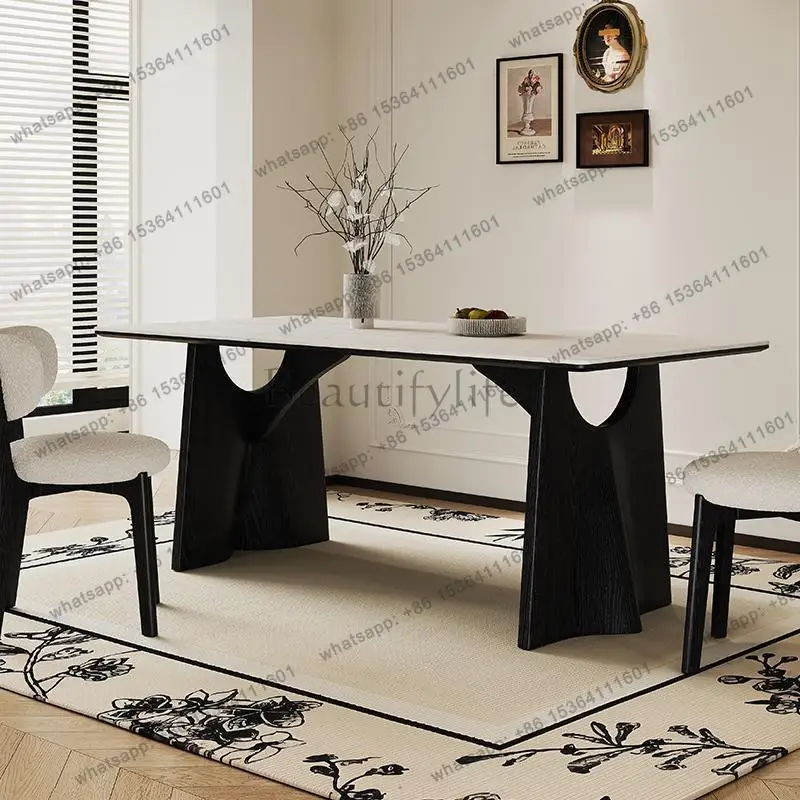 

Delifeng rock slab dining table for home use modern simple French retro style rectangular ash wood dining table