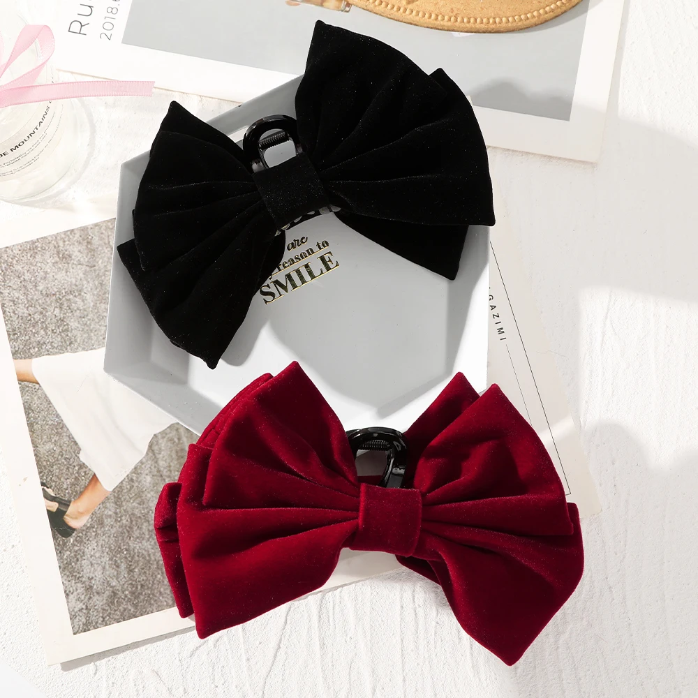 Haimeikang Wine Red Black Festival Hair Bow Crab Claw Clip For Women Hair Clips Fashion Girls Ponytail Fashion Hair Accessories