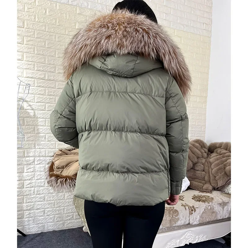 MAOMAOKONG 2026 Winter Women Warm White Duck Down Jacket Natural Real Fox Fur Collar Hood Puffer Coat Thick Luxury Outerwear