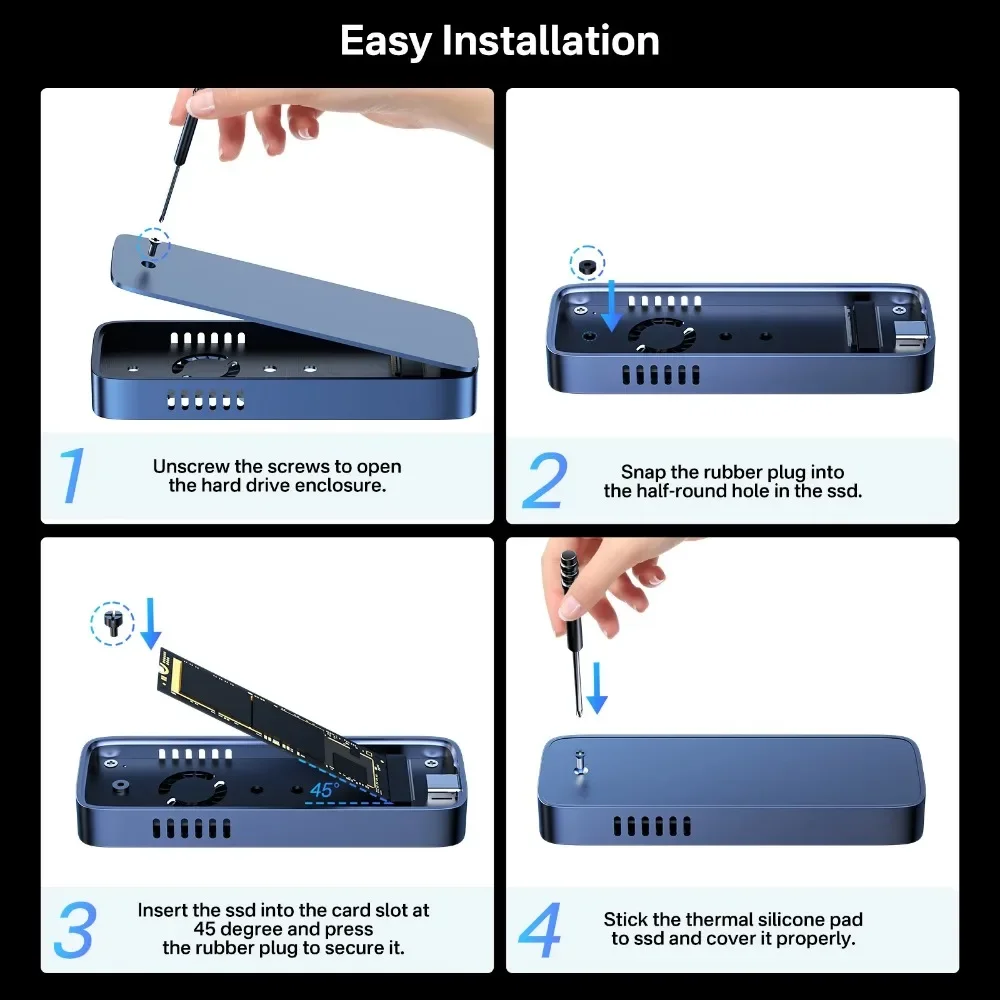 Imagem -06 - Acasis-ssd Gabinete com Ventilador de Refrigeração Caixa para 2280 60 42 30 Versão de Tamanho Pequeno tipo c m2 Nvme 10gbps