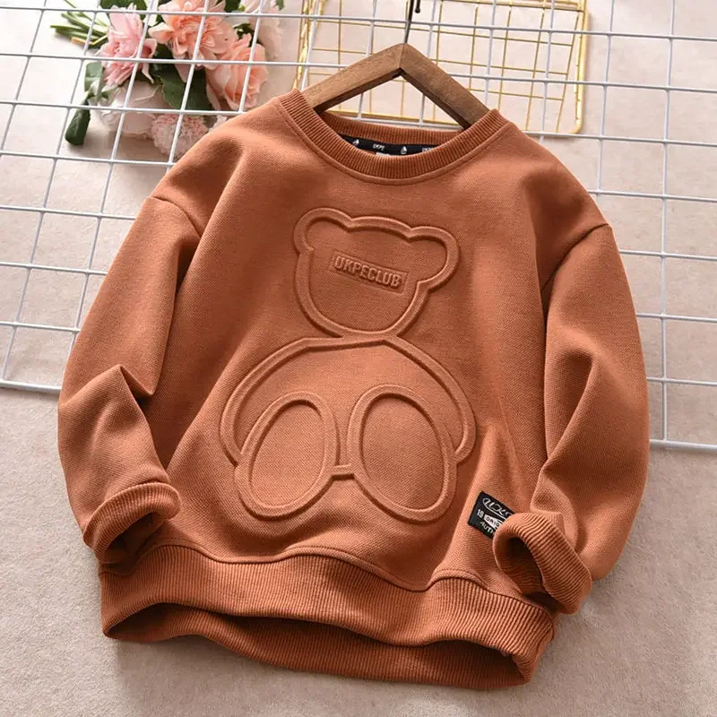 Autumn Print Bear Sweatshirt Boys Clothes Teenagers Long Sleeve Pullovers Sweater Girls Cotton T-shirt Tops Kids Clothes