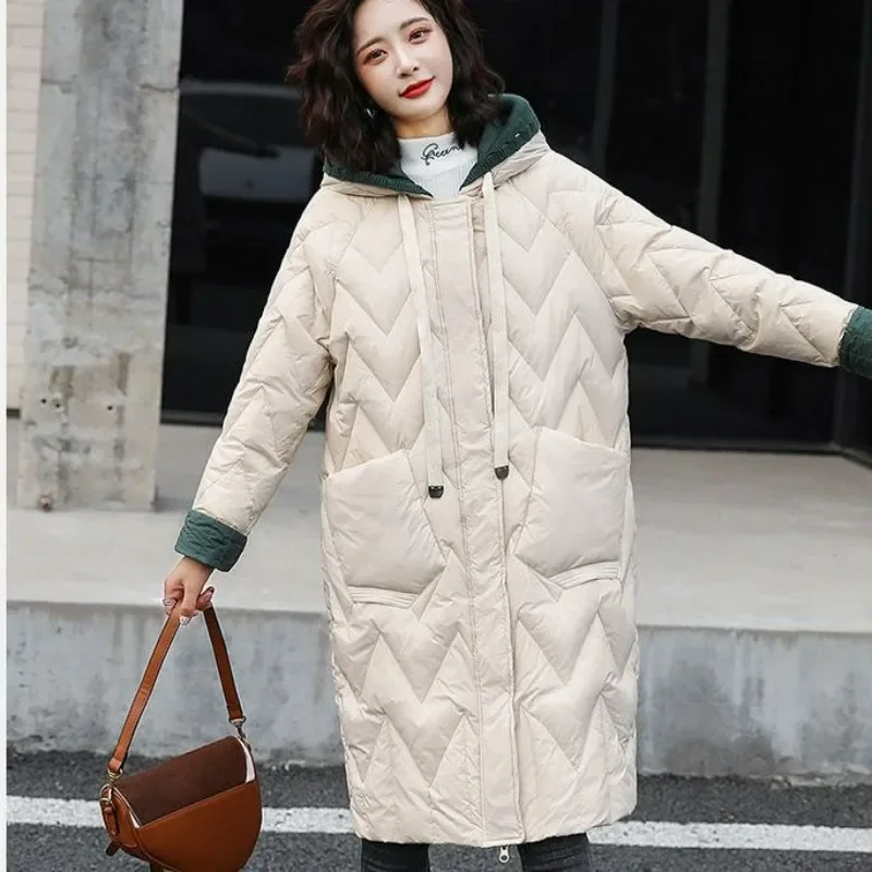 2024 New Women Down Jacket Winter Coat Female Mid Length Version Parkas Loose Thick Outwear Hooded Leisure Time Fashion Overcoat