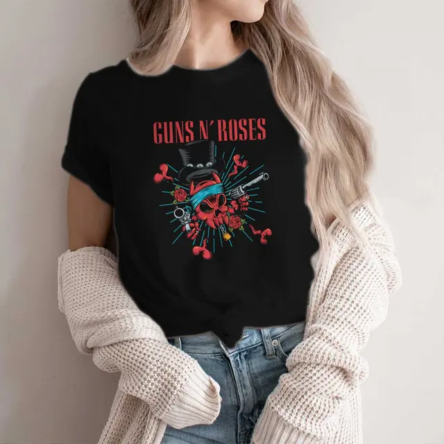 Pistolety i róża Heavy Metal koszulka poliestrowa dla kobiet Humor czaszki letnia koszulka T Shirt nowość modne