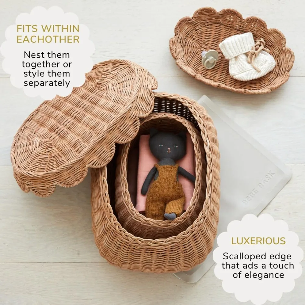 مجموعة السلة الصدفية الأصلية مكونة من 2 سلة صغيرة صغيرة مقاس 15 × 10 × 6 بوصة منسوجة يدويًا وحائزة على الجائزة جديدة #3