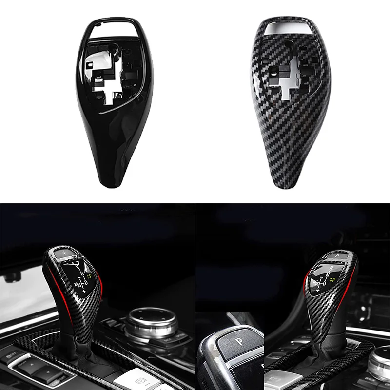 Fit For BMW 1 2 3 Series F20 F21 F22 F23 F30 F31 F06 F12 F13 Front Gear Shift Knob Lever Cover Glossy Black Carbon Fiber Style