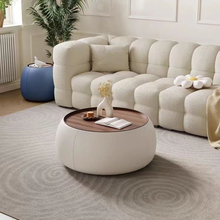 Light luxury living room coffee table household anti-collision round personalized leather tea table simple fabric