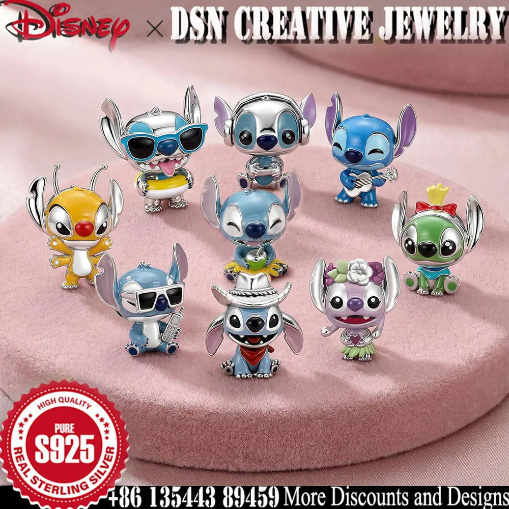 DSNステッチチャーム ディズニーステッチ エナメルビーズ 漫画風キュートチャーム スネークチェーンブレスレット用 POPスタイル ジュエリーアクセサリー