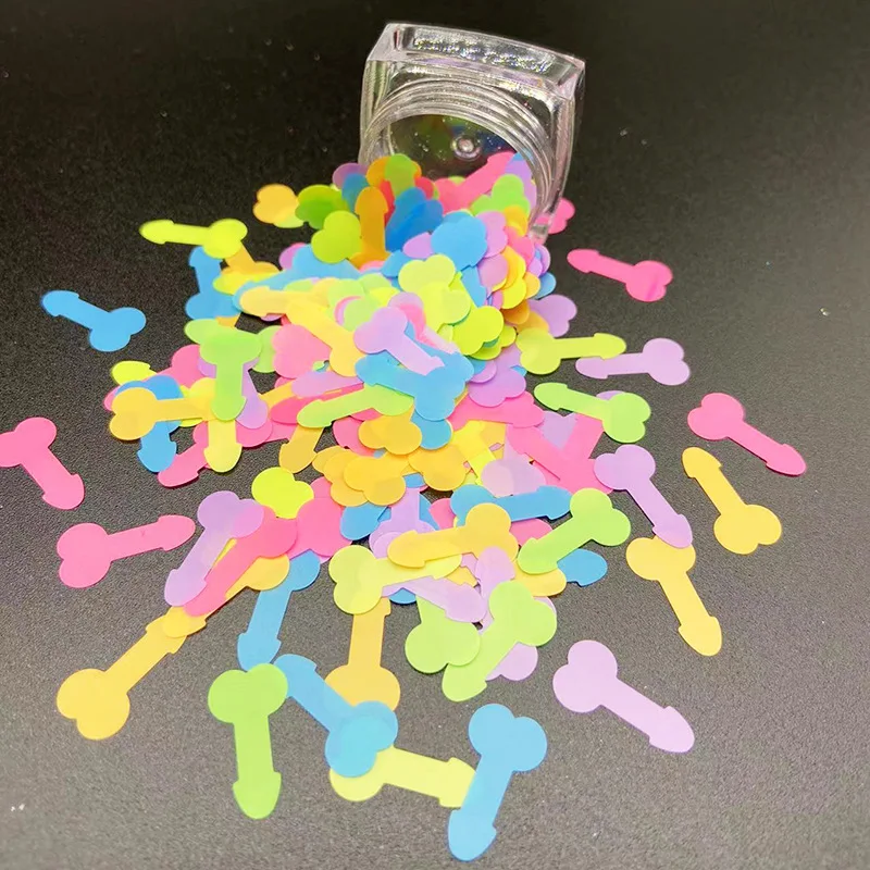 PrettyG 1 Box Small Penis Dicks Shape 8mm Holographic Glitter for Resin DIY Making Body Art Craft Makeup Decoration Accessories