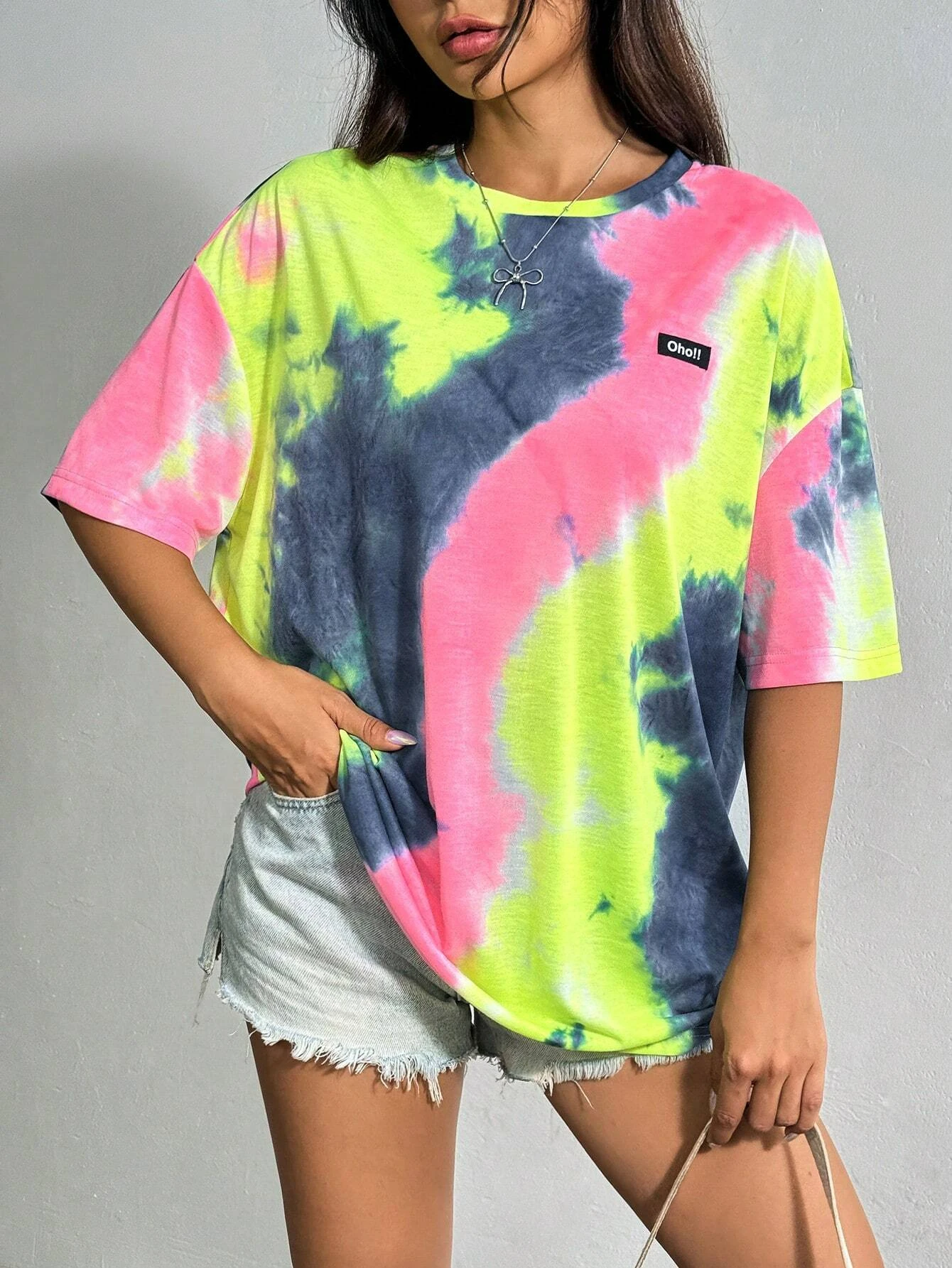 T-shirt manches courtes femme, surdimensionné, ample, Harajuku Y2k, décontracté, Streetwear, avec lettres teintées, épaules tombantes, été