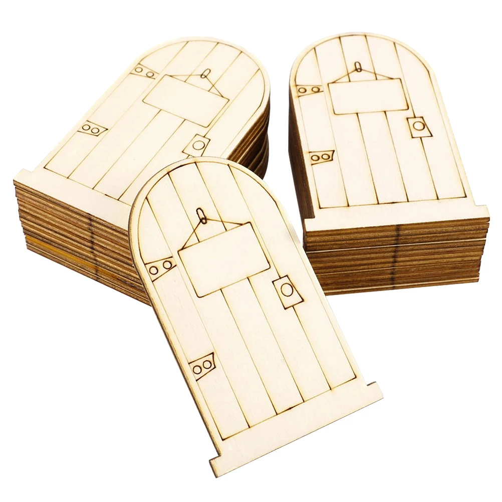 

50Pcs Laser Engraved Wooden Fairy Doors Unpainted Plaque DIY Craft Decorations for Christmas Holiday Party Home Decor