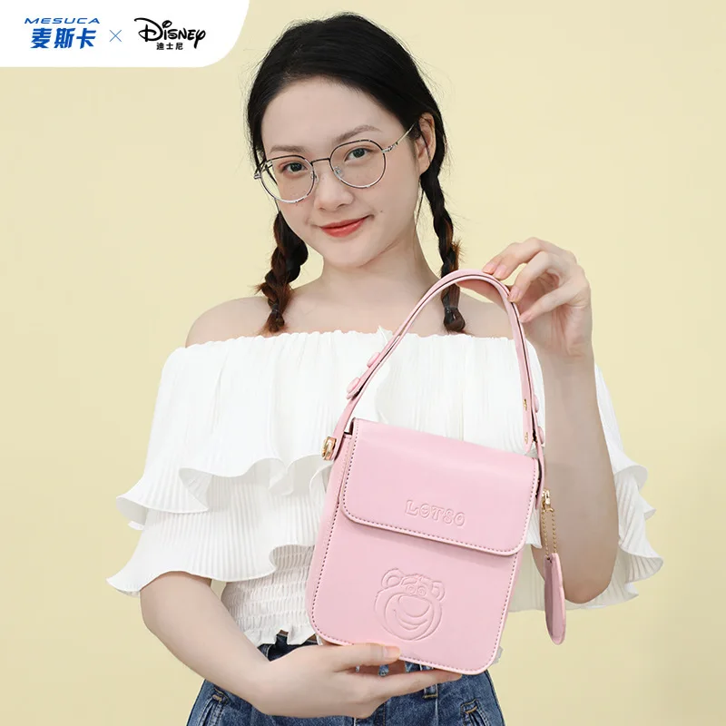 Tas dan tas tangan Disney Lotso, tas PU untuk wanita, tas bahu selempang kartun Kawaii, dompet lucu