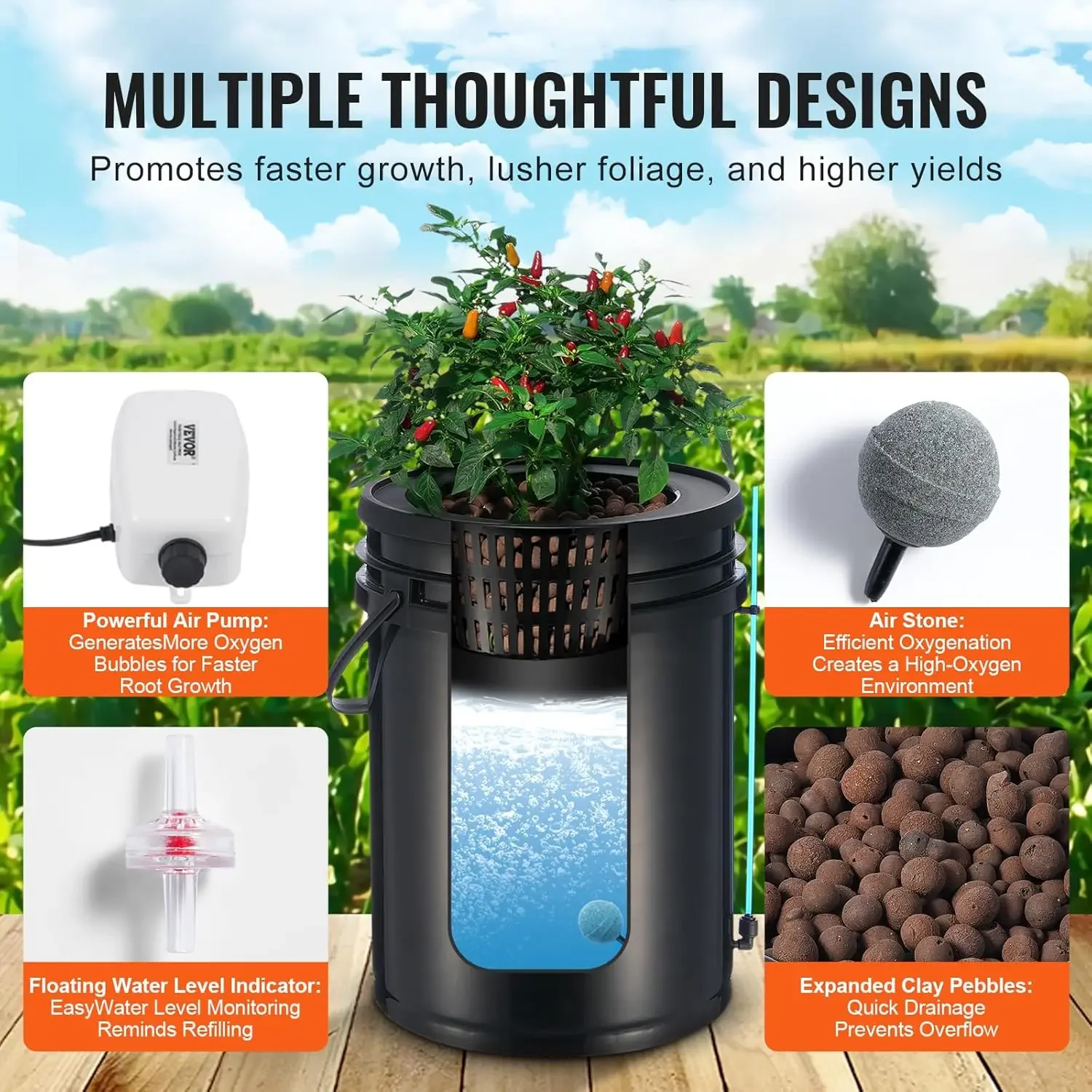 DWC Hydroponics Grow System, Hydroponic Growing System with Top Drip Kit, 5-Gallon Deep Water Culture with Air Pump