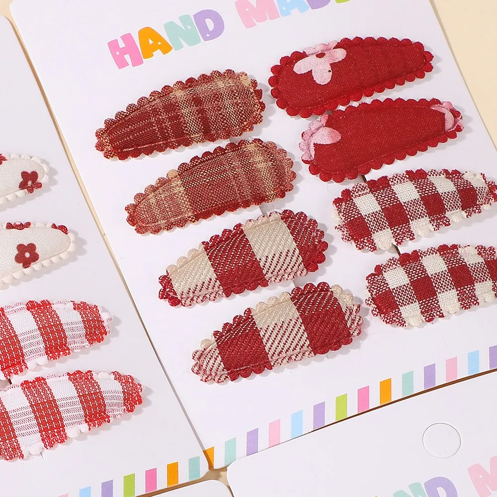 

8 шт., мини-красные заколки для волос, BB-заколки для девочек, головной убор, изысканная детская заколка для волос в клетку с принтом, подарочный набор, аксессуары для волос