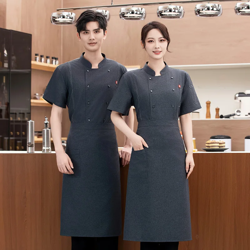 Giacca da cucina doppiopetto a maniche corte Uniforme da cuoco Ristorante Donna Uomo Camicia da cuoco traspirante da forno Abbigliamento da lavoro Bianco