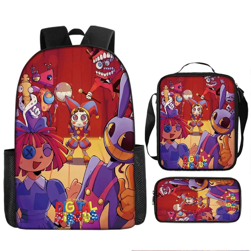 Mochila e Pen Bag Set para crianças, Anime The Amazing Digital Circus Backpack, mochila de viagem, sacos de meninas, 3pcs