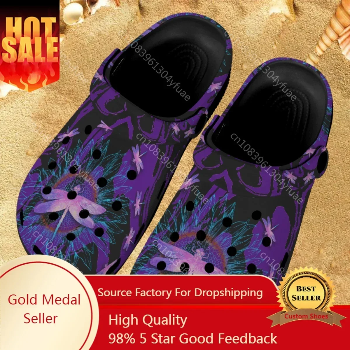 

Purple Dragonfly Pattern Summer Outdoor Sandals Women Flats Garden Shoes Breathable Super Light Ladies Home Bathroom Slippers