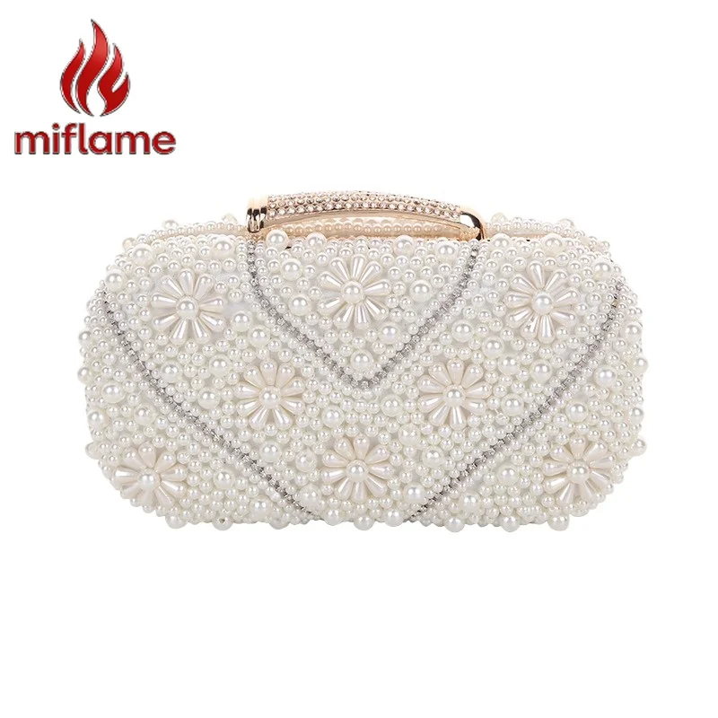 

Embroidered Pearl Evening Bag Square Shoulder Bag Clutch For Women Sweet Elegant Party Purse Handheld