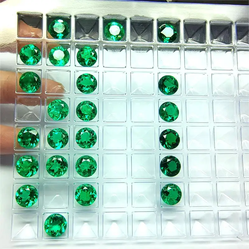مختبر نمت الزمرد كولومبيا موزو اللون الأخضر قطع مستديرة الحرارية المائية أحجار كريمة صغيرة الحجم للمجوهرات شهادة قابلة للاختيار #5