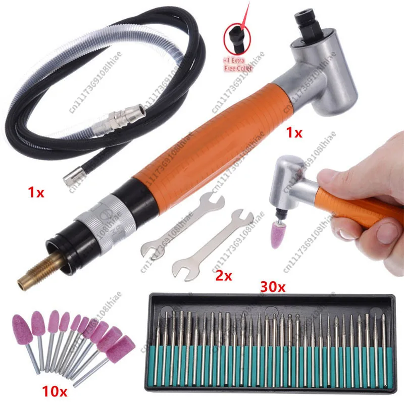 90 Degree 3mm clamp Air Grinder Pneumatic Tool Micro Grinder Grinding Polishing Tool Metal Cutting Abrasive Tools Set